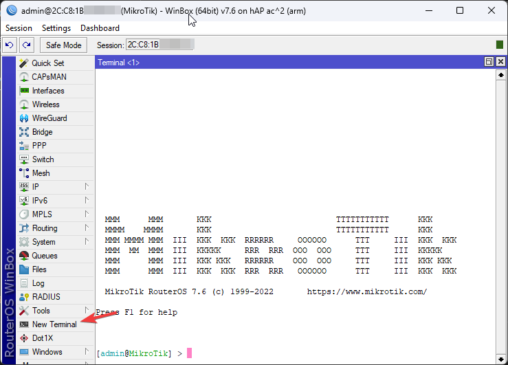 Opening a new terminal in WinBox